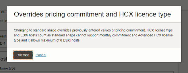 Overriding pricing commitment and HCX license type